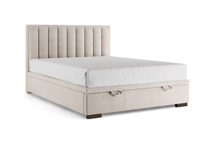 Boxspring postel Misel 160x200 s úložným prostorem - světle béžový samet Magic Velvet 2201 / nohy wenge