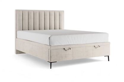 Boxspring postel Misel 160x200 s úložným prostorem - světle béžový samet Magic Velvet 2201 / černé nohy