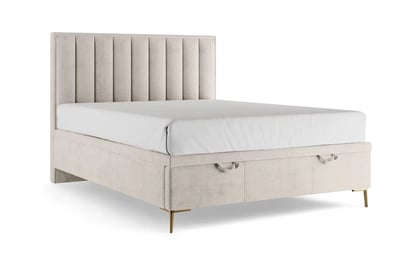 Boxspring postel Misel 160x200 s úložným prostorem - světle béžový samet Magic Velvet 2201 / zlaté nohy