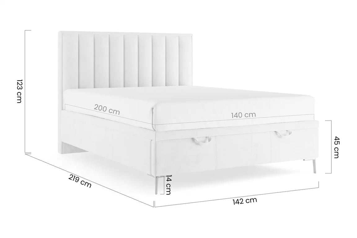 Boxspring postel Misel 140x200 s úložným prostorem - šedý samet Magic Velvet 2240 / stříbrné nohy Postel boxspring Misel 140x200 s úložným prostorem- šedá samet Magic Velvet 2240 / Nohy srebrne