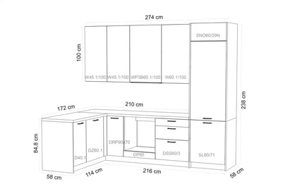 Kuchyňská linka Kammono M4 170x270 cm - bitter grafit Komplet nábytku kuchennych Kammono M4 170x270cm - bitter grafit