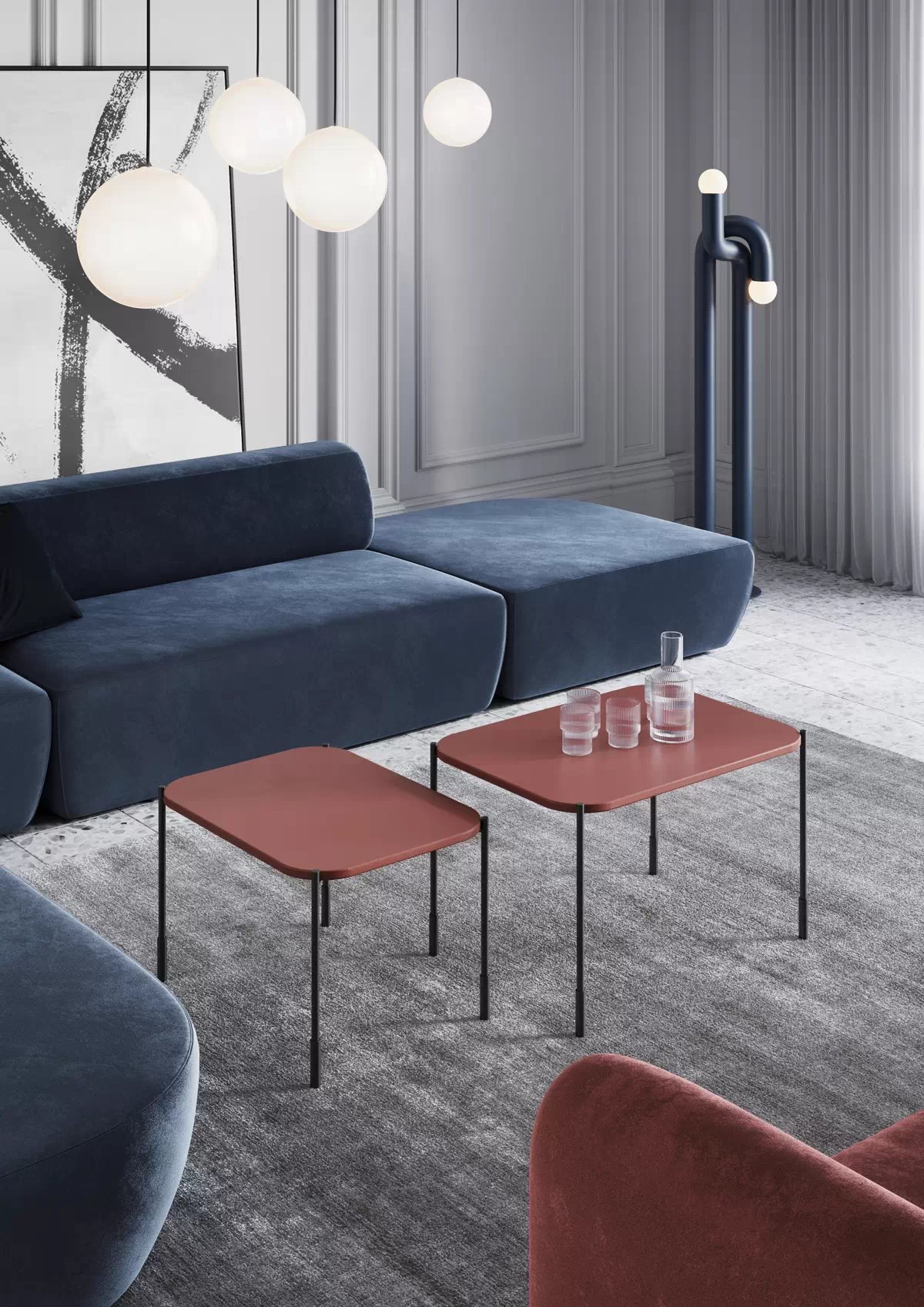 Konferenčný stolík Sonatia 60 cm prostokatny na kovových nohách - burgund  - Výpredaj expozície Komplet Stolíkow kawowych Sonatia - burgund - Výpredaj expozície 