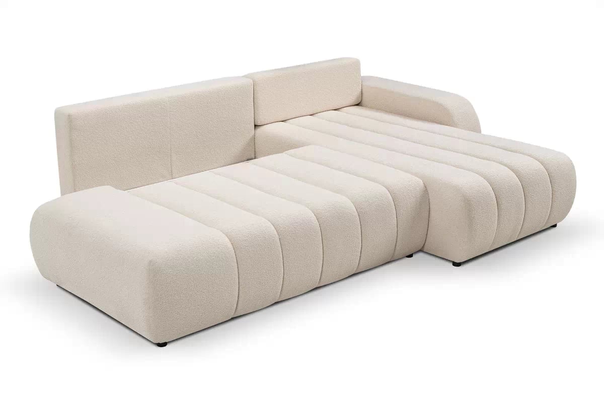 Rohová pohovka s rozkladom Zelio pravostranná - svetlý béžový bouclé Lambi 8 Rohová sedacia súprava s funkciou spania Zelio Ľavá strana - kremowa boucle Lambi 8