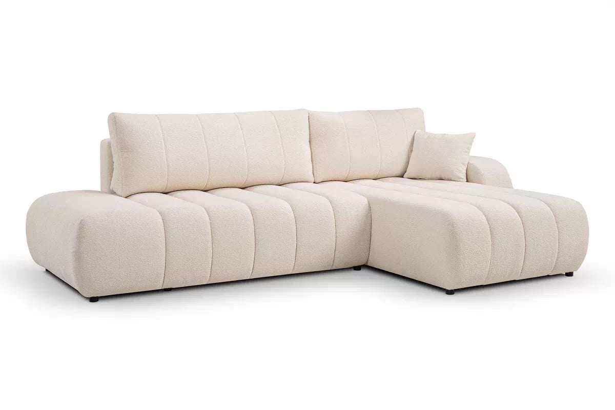 Rohová pohovka s rozkladom Zelio pravostranná - svetlý béžový bouclé Lambi 8 Rohová sedacia súprava s funkciou spania Zelio Ľavá strana - kremowa boucle Lambi 8