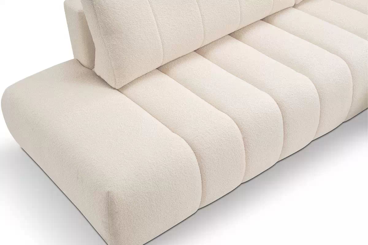 Rohová pohovka s rozkladom Zelio pravostranná - svetlý béžový bouclé Lambi 8 Rohová sedacia súprava s funkciou spania Zelio Ľavá strana - kremowa boucle Lambi 8