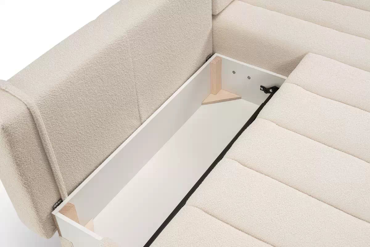 Rohová pohovka s rozkladom Zelio pravostranná - svetlý béžový bouclé Lambi 8 Rohová sedacia súprava s funkciou spania Zelio Ľavá strana - kremowa boucle Lambi 8