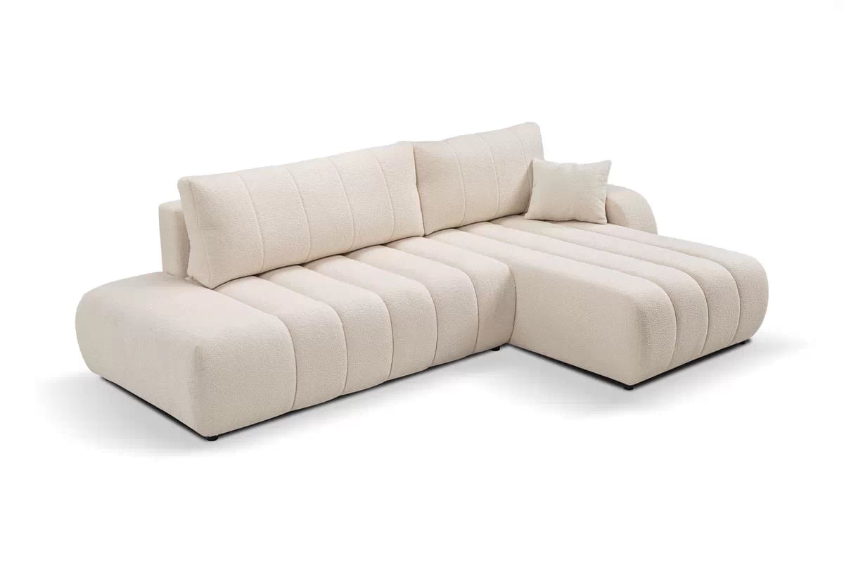 Rohová pohovka s rozkladom Zelio pravostranná - svetlý béžový bouclé Lambi 8 Rohová sedacia súprava s funkciou spania Zelio Ľavá strana - kremowa boucle Lambi 8