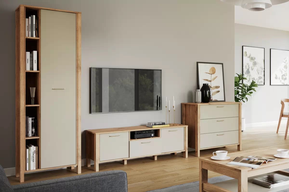 TV skrinka Ertigo 138 cm - Dub wotan/Béžová TV skrinka Entiro 138 cm - Dub wotan/Béžová