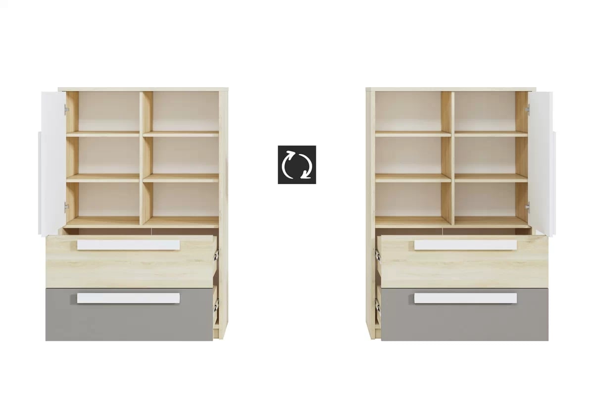 Komoda Jowiza 07 so zásuvkami 92 cm - buk fjord / biely / šedá platyna Komoda Jowiza 07 so zásuvkami 92 cm - buk fjord / Biely / šedá platyna