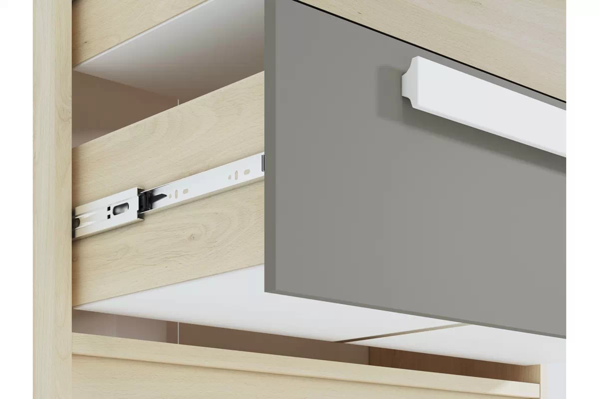 Komoda Jowiza 07 so zásuvkami 92 cm - buk fjord / biely / šedá platyna Komoda Jowiza 07 so zásuvkami 92 cm - buk fjord / Biely / šedá platyna