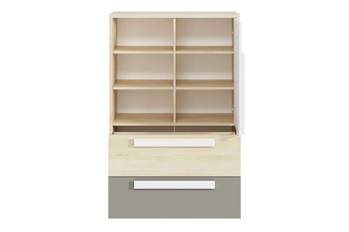 Komoda Jowiza 07 so zásuvkami 92 cm - buk fjord / biely / šedá platyna Komoda Jowiza 07 so zásuvkami 92 cm - buk fjord / Biely / šedá platyna