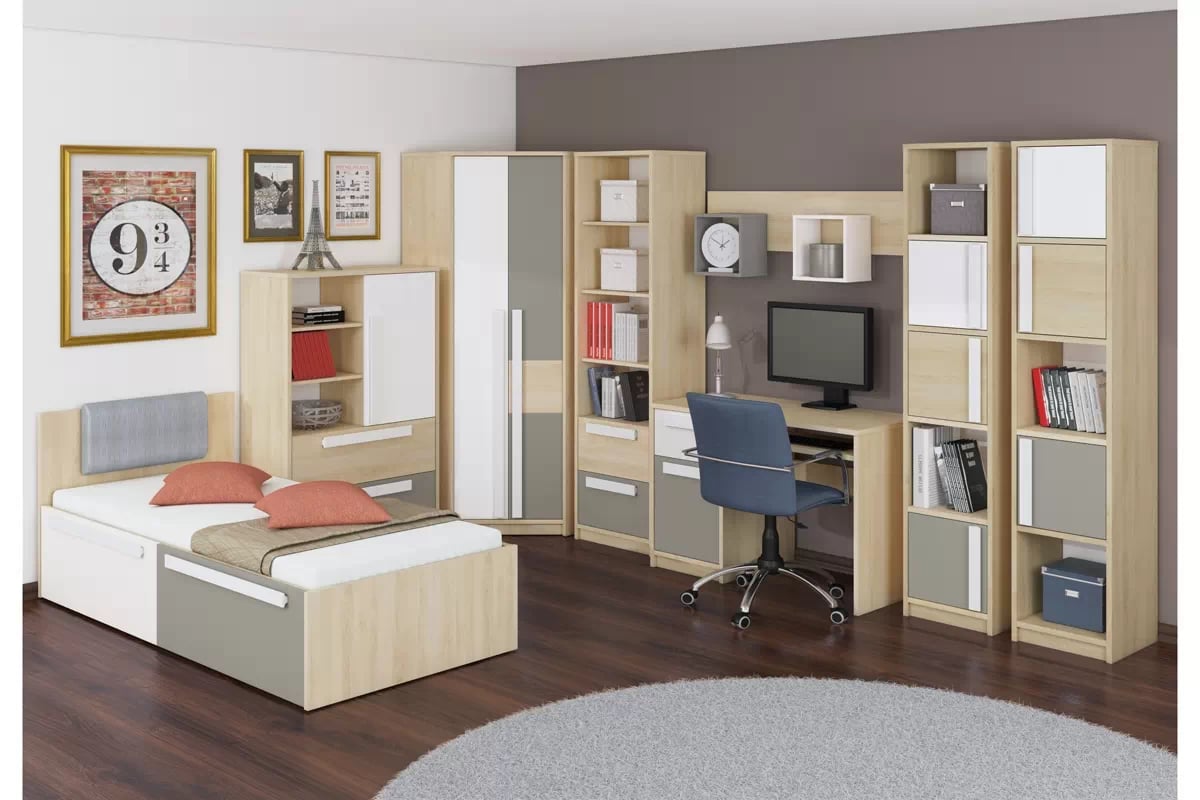 Komoda Jowiza 07 so zásuvkami 92 cm - buk fjord / biely / šedá platyna Komoda Jowiza 07 so zásuvkami 92 cm - buk fjord / Biely / šedá platyna