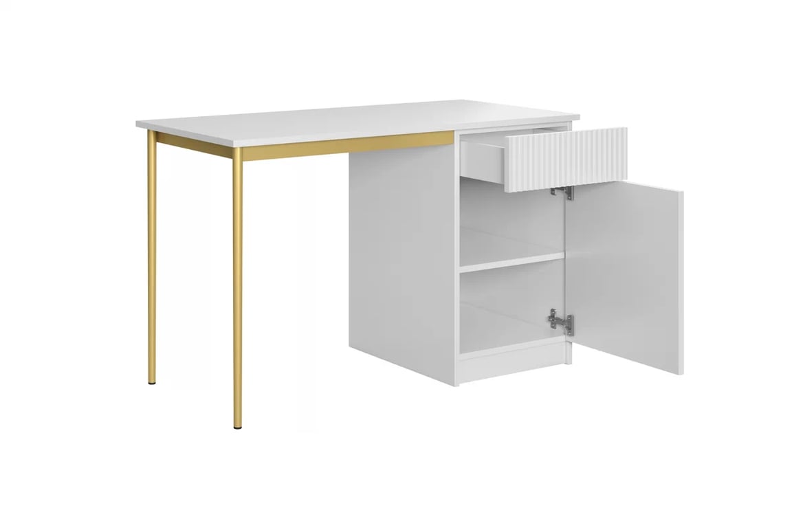 Písací stôl Nicole 120 cm z szuflada - biely mat / zlote nozki Písací stôl Nicole 120 cm z szuflada - biely mat / zlote nozki