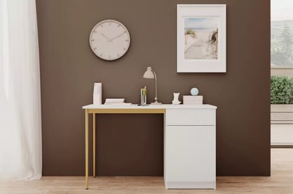 Písací stôl Nicole 120 cm z szuflada - biely mat / zlote nozki Písací stôl Nicole 120 cm z szuflada - biely mat / zlote nozki