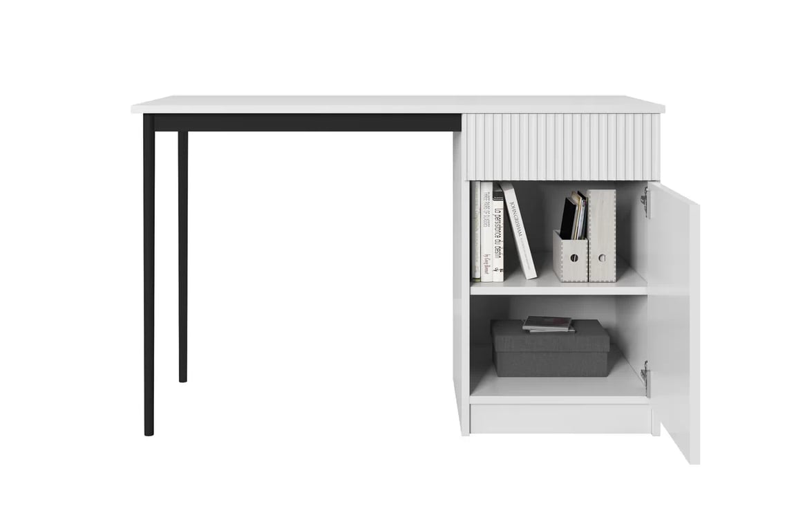 Písací stôl Nicole 120 cm z szuflada - biely mat / čierny nozki Písací stôl Nicole 120 cm z szuflada - biely mat / čierny nozki