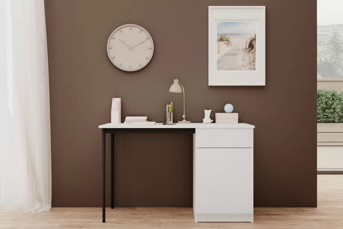 Písací stôl Nicole 120 cm so zásuvkou – biely mat / čierna Písací stôl Nicole 120 cm z szuflada - biely mat / čierny nozki