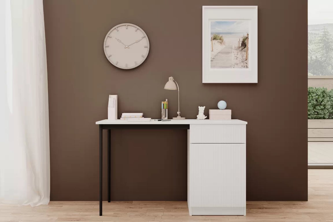 Písací stôl Nicole 120 cm z szuflada - biely mat / čierny nozki Písací stôl Nicole 120 cm z szuflada - biely mat / čierny nozki