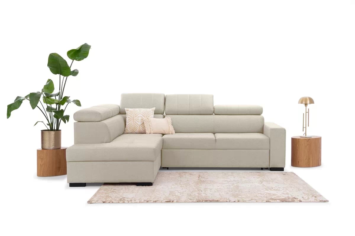 Rozkladacia rohová sedacia súprava Modeno L ľavá - krémová pletenina Ado 1601 Rohová sedacia súprava s funkciou spánku Modeno L Ľavá strana - kremowa plecionka Ado 1601
