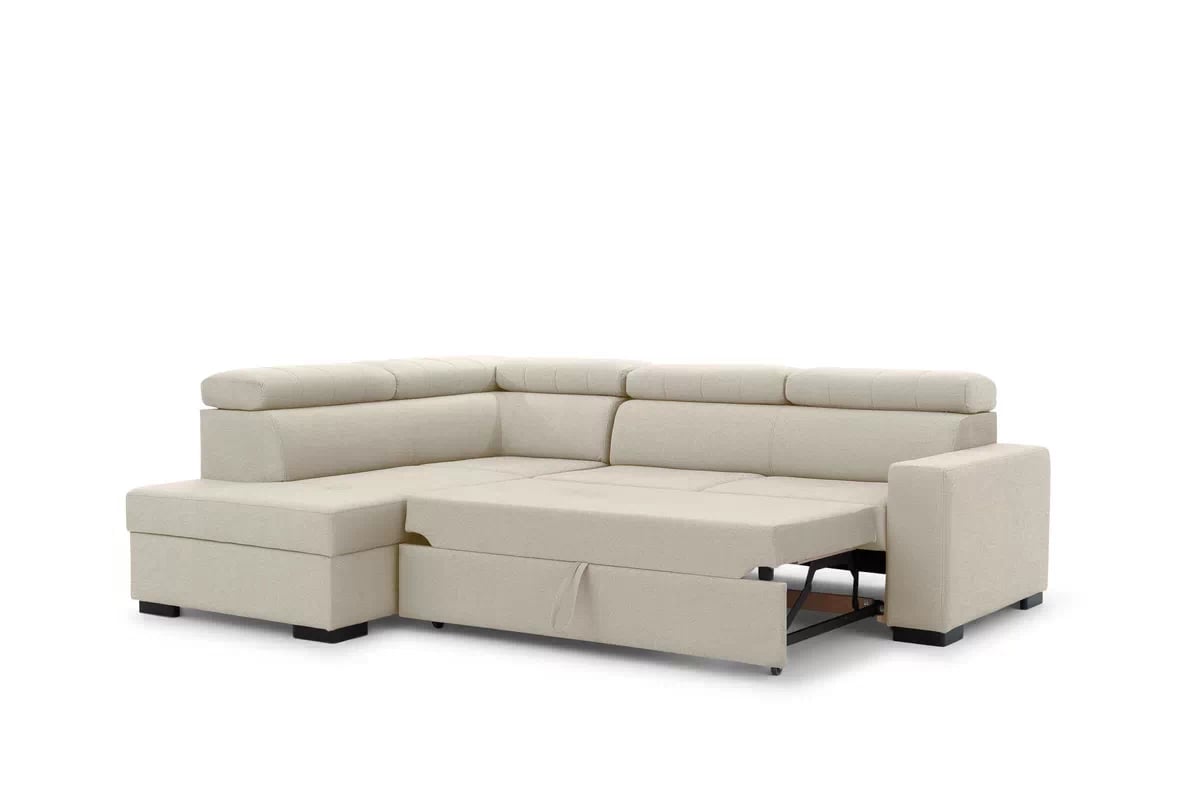 Rozkladacia rohová sedacia súprava Modeno L ľavá - krémová pletenina Ado 1601 Rohová sedacia súprava s funkciou spánku Modeno L Ľavá strana - kremowa plecionka Ado 1601