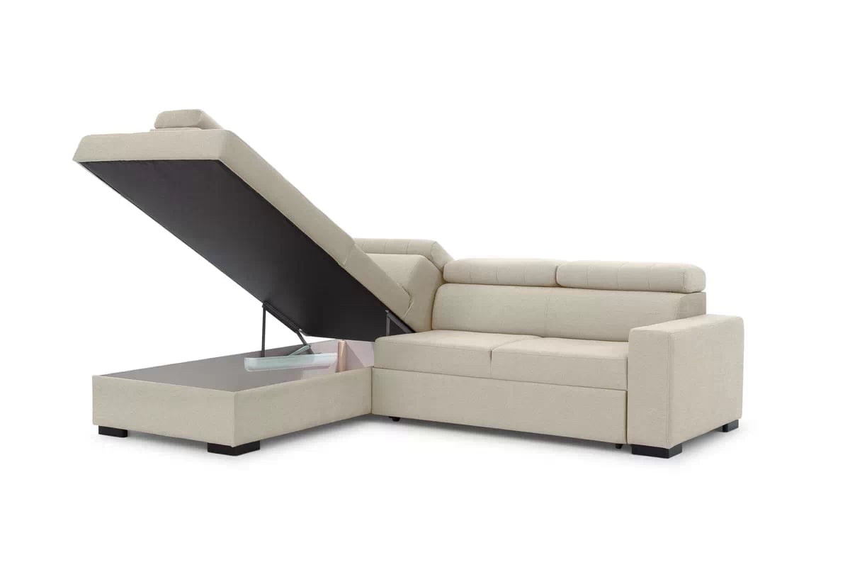Rozkladacia rohová sedacia súprava Modeno L ľavá - krémová pletenina Ado 1601 Rohová sedacia súprava s funkciou spánku Modeno L Ľavá strana - kremowa plecionka Ado 1601