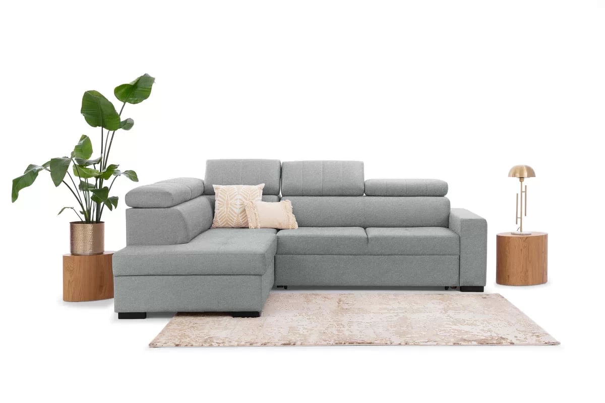 Rozkladacia rohová sedacia súprava Modeno L ľavá - sivá pletenina Ado 1615 Rohová sedacia súprava s funkciou spánku Modeno L Ľavá strana - šedá plecionka Ado 1615