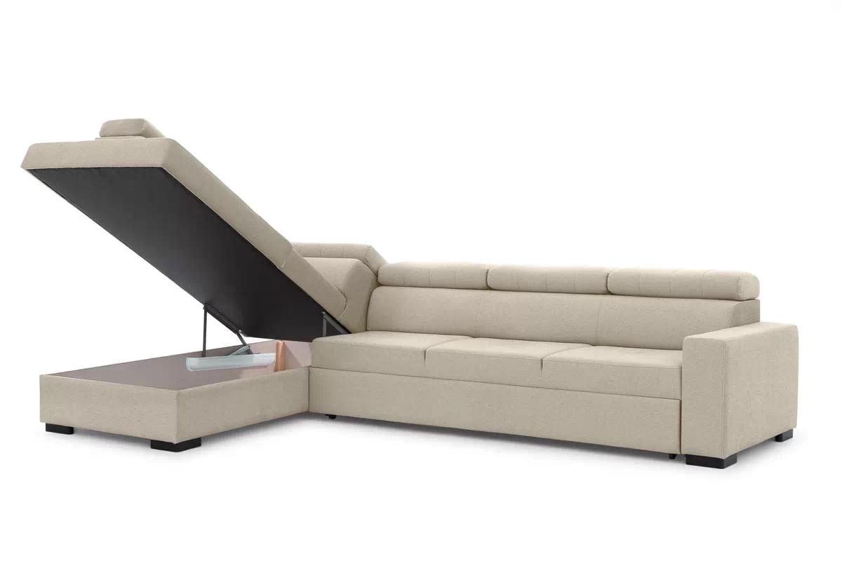 Rozkladacia rohová sedacia súprava Modeno Maxi ľavá - krémová pletenina Ado 1601  Rohová sedacia súprava s funkciou spánku Modeno Maxi Ľavá strana - kremowa plecionka Ado 1601