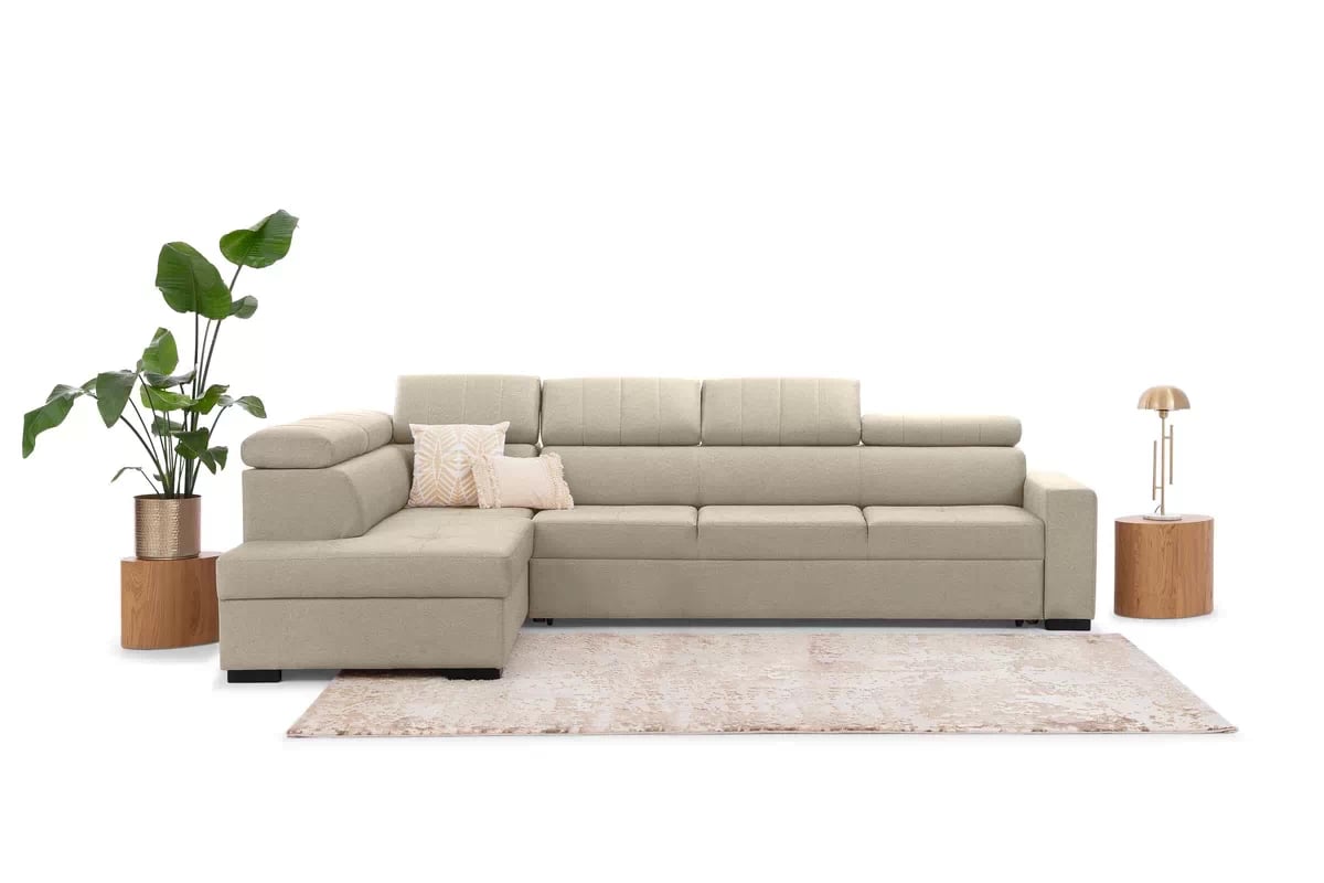 Rozkladacia rohová sedacia súprava Modeno Maxi ľavá - krémová pletenina Ado 1601  Rohová sedacia súprava s funkciou spánku Modeno Maxi Ľavá strana - kremowa plecionka Ado 1601