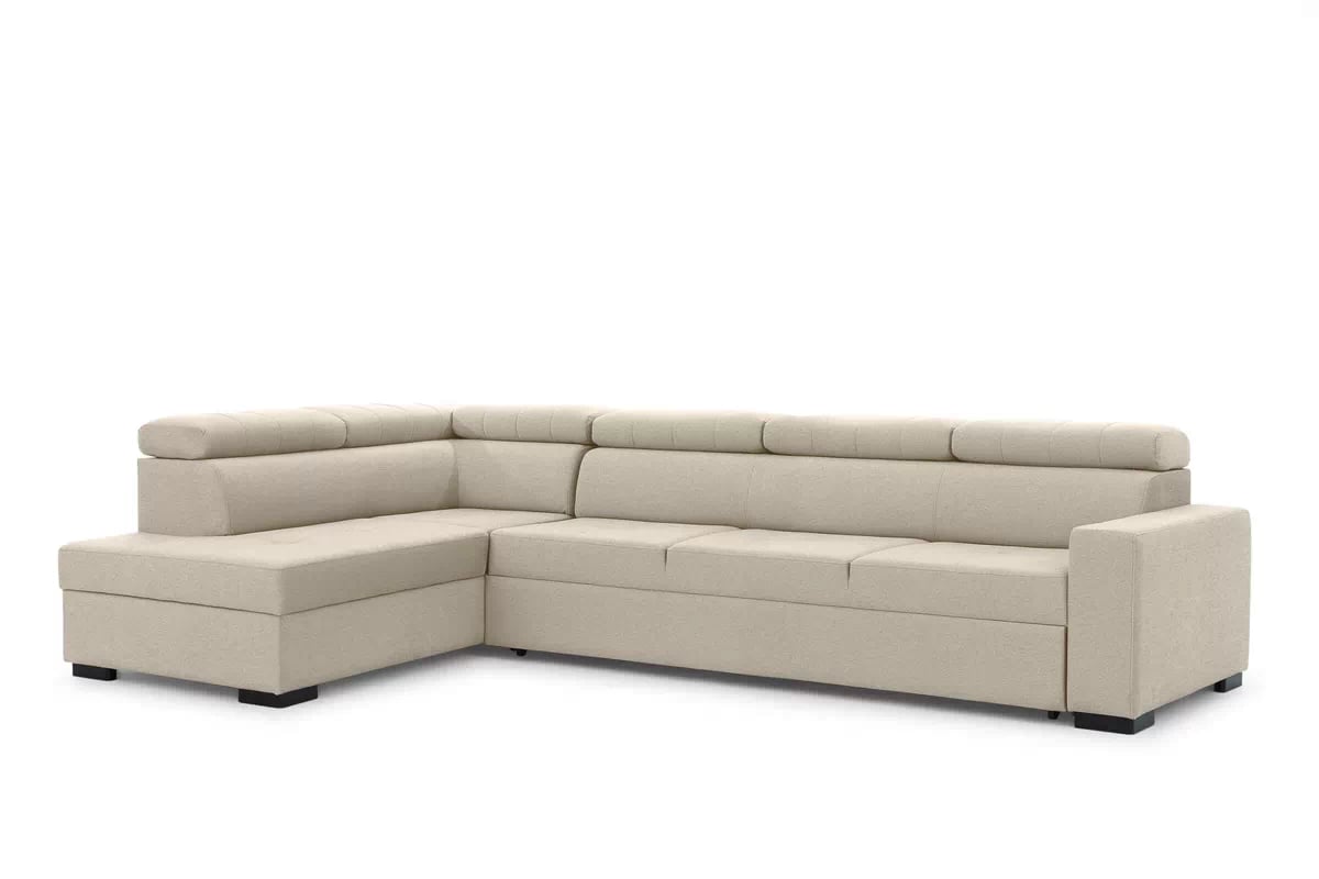 Rozkladacia rohová sedacia súprava Modeno Maxi ľavá - krémová pletenina Ado 1601  Rohová sedacia súprava s funkciou spánku Modeno Maxi Ľavá strana - kremowa plecionka Ado 1601