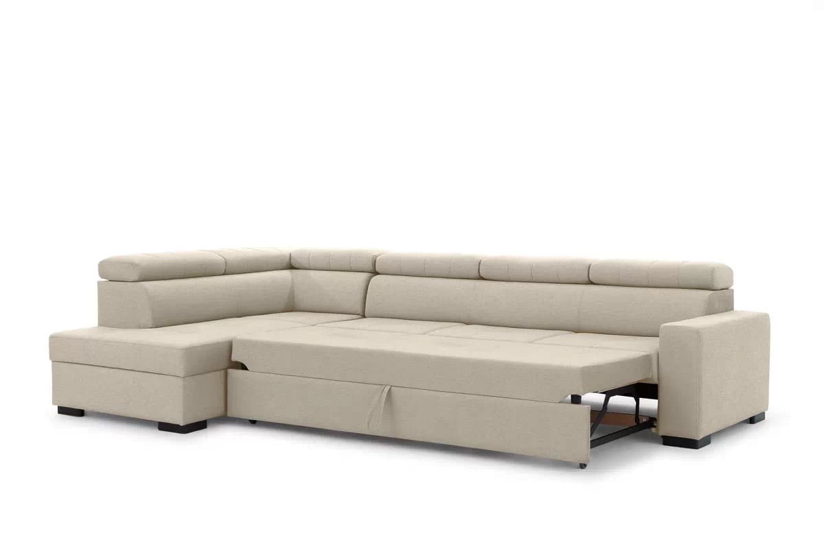 Rozkladacia rohová sedacia súprava Modeno Maxi ľavá - krémová pletenina Ado 1601  Rohová sedacia súprava s funkciou spánku Modeno Maxi Ľavá strana - kremowa plecionka Ado 1601