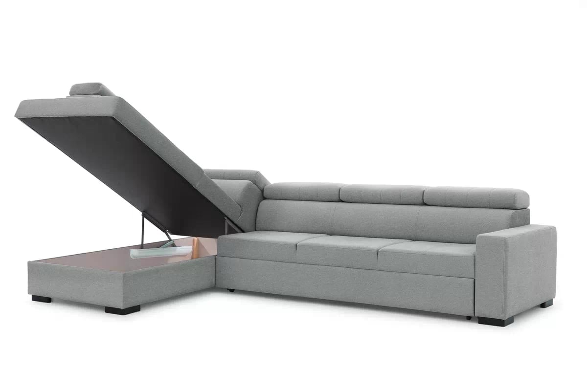 Rozkladacia rohová sedacia súprava Modeno Maxi ľavá - šedá pletenina Ado 1615  Rohová sedacia súprava s funkciou spánku Modeno Maxi Ľavá strana - šedá plecionka Ado 1615