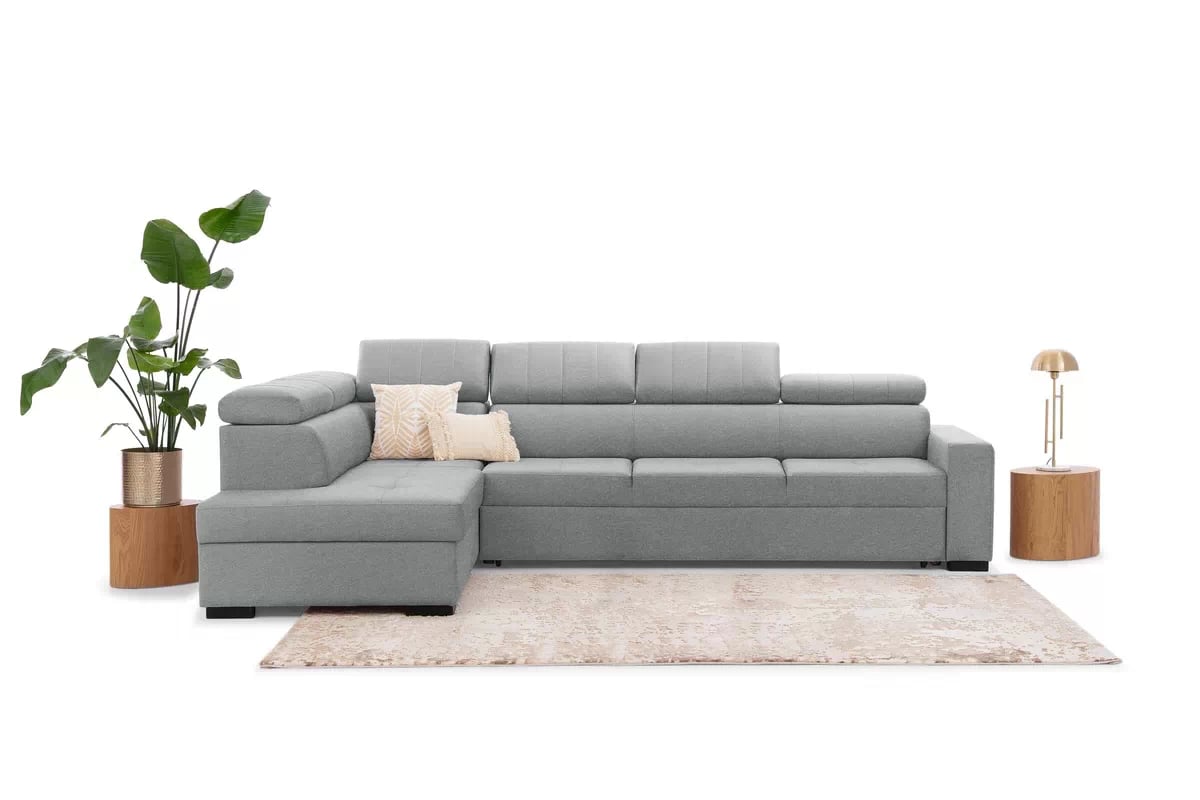 Rozkladacia rohová sedacia súprava Modeno Maxi ľavá - šedá pletenina Ado 1615  Rohová sedacia súprava s funkciou spánku Modeno Maxi Ľavá strana - šedá plecionka Ado 1615