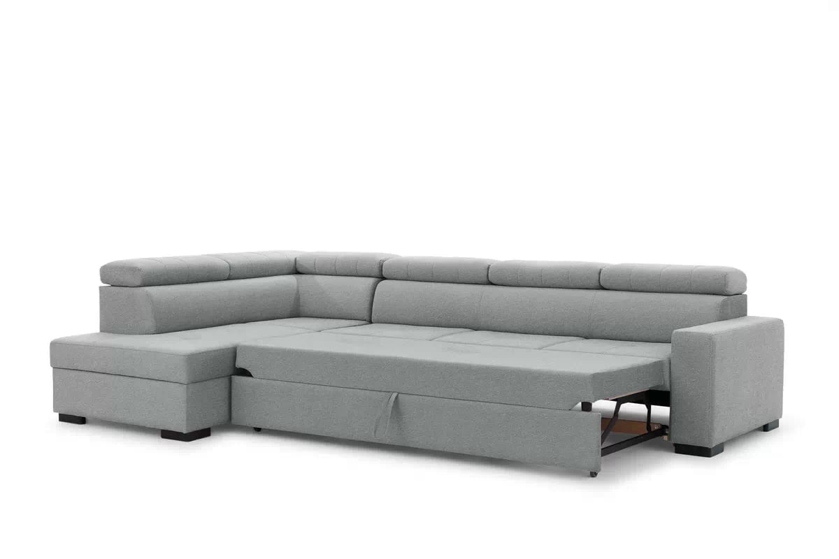 Rozkladacia rohová sedacia súprava Modeno Maxi ľavá - šedá pletenina Ado 1615  Rohová sedacia súprava s funkciou spánku Modeno Maxi Ľavá strana - šedá plecionka Ado 1615