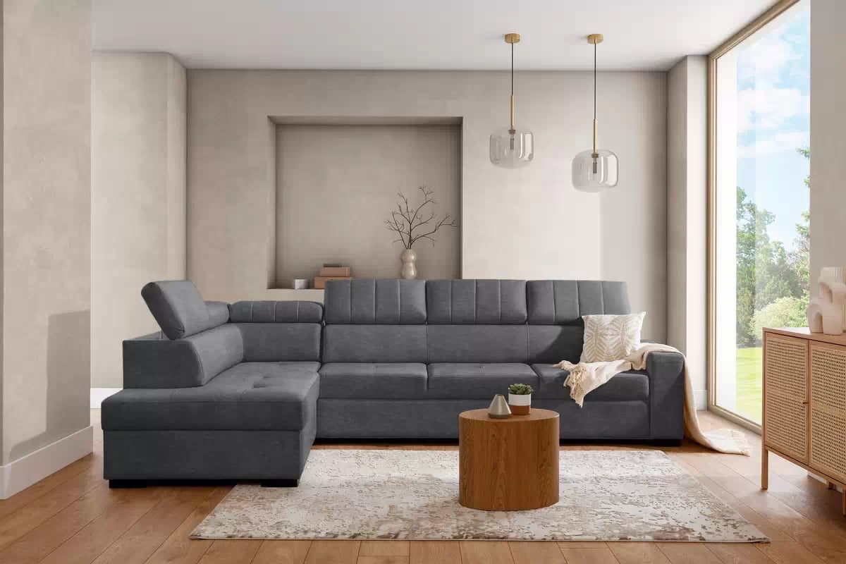 Rohová sedací souprava Modeno Maxi levá s rozkladem - grafitový samet Zetta 304 Rohová sedací souprava rozkládací Modeno Maxi levá - grafitová samet latwoczyszczacy Zetta 304