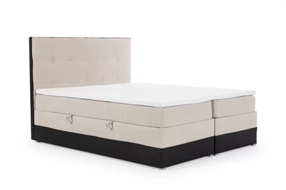 Postel boxspring Damaco 160x200 s úložným prostorem - béžová pletenina Soro 21 / černá eko-kůže Soft 11