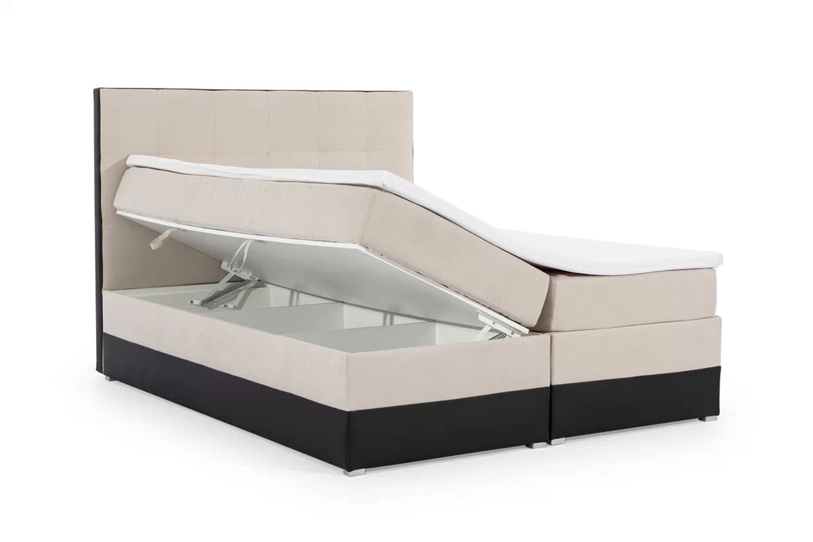 Boxspring posteľ s úložným priestorom Damaco 160x200 - Béžová plecionka Soro 21 / Čierna Ekokoža Soft 11  - Koncovka Série  Boxspring posteľ s úložným priestorom Damaco 160x200 - Ružová plecionka Soro 61 / Čierna eksoskora Soft 11 