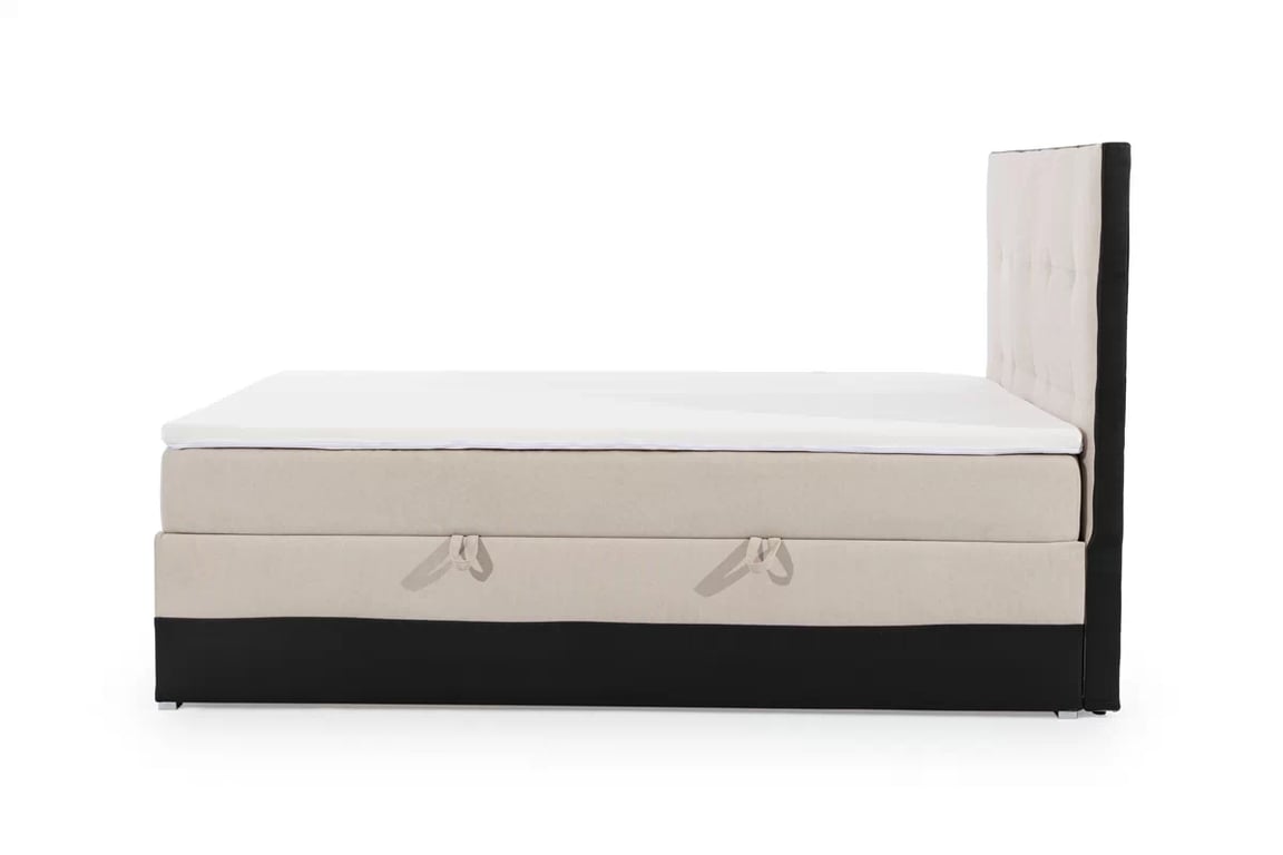 Boxspring posteľ s úložným priestorom Damaco 160x200 - Béžová plecionka Soro 21 / Čierna Ekokoža Soft 11  - Koncovka Série  Boxspring posteľ s úložným priestorom Damaco 160x200 - Ružová plecionka Soro 61 / Čierna eksoskora Soft 11 