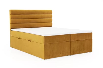 Boxspring posteľ s úložným priestorom Riminis 160x200 - horčicová velúr Evita 12 - Koncovka Série