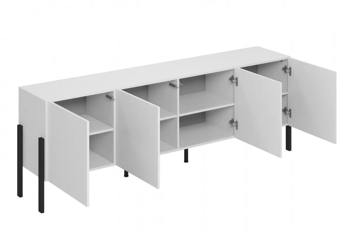 TV skrinka Jukon 204 cm - Biely supermat / čierny nožičky - Výpredaj expozície TV skrinka Wezilo 204 cm - Biely supermat / čierny nožičky - Výpredaj expozície