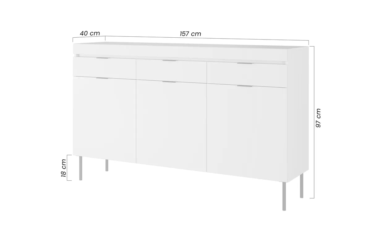 Komoda trojdverová Sentia 157 s tromi zásuvkami - kašmír / Čierny - Výpredaj expozície  Komoda trojdverová Sentia 157 s tromi zásuvkami - kašmír / Čierny - Výpredaj eekspozycji 