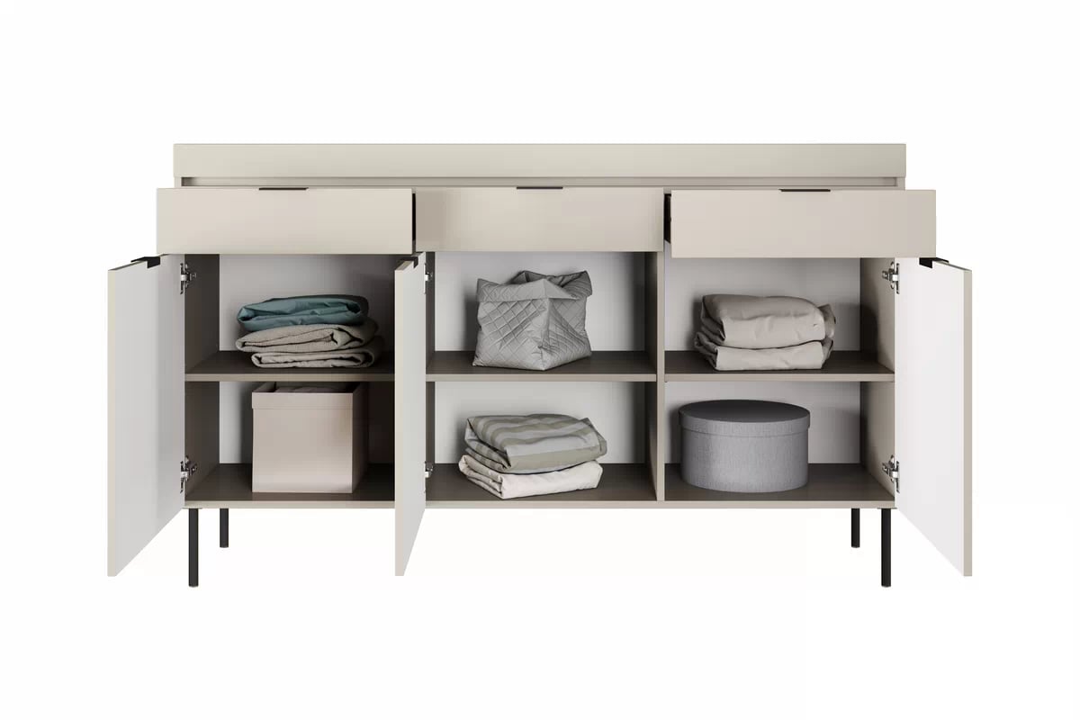 Komoda trojdverová Sentia 157 s tromi zásuvkami - kašmír / Čierny - Výpredaj expozície  Komoda trojdverová Sentia 157 s tromi zásuvkami - kašmír / Čierny - Výpredaj eekspozycji 