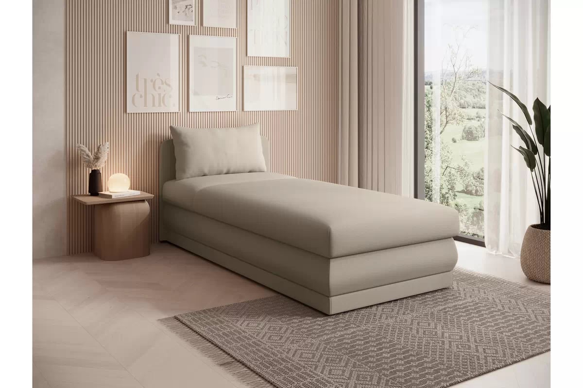 Válenda  s úložným prostorem Kodil I - krémová Ado 1601 Halva Válenda pro jednu osobu Kodil I s úložným prostorem - kremowa plecionka Ado 1601 Halva