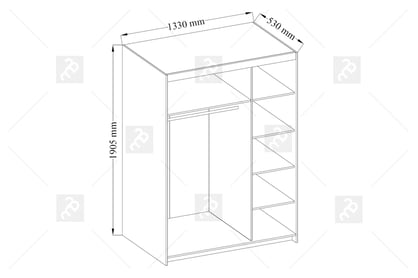 Skříň Lena 3D 133 cm - dub sonoma schéma šatní skříně