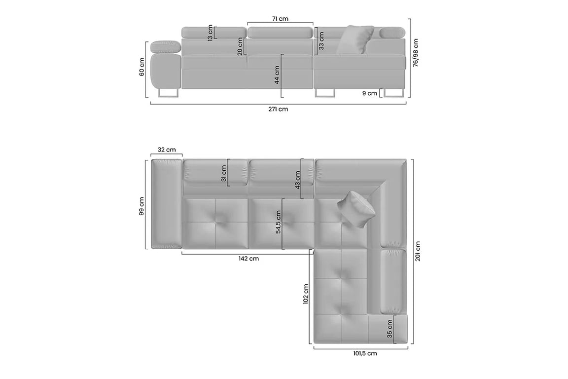 Colțar extensibil Annabelle L stânga - gri țesătură Sawana 5 / picioare cromate Naroznik Annabelle L z funkcja de dormit stânga - gri împletitură Sawana 5 / Picioare chromowane 