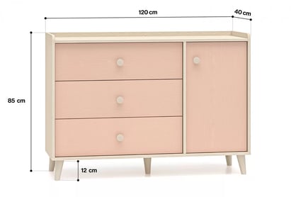 Komoda dziecieca Marla 120 cm so zásuvkami - piasek pustyni / Ružová / millenial pink - Limitovaná ponuka expozície Komoda dziecieca Marla 120 cm so zásuvkami - piasek pustyni / Ružová / millenial pink - Limitovaná ponuka expozície