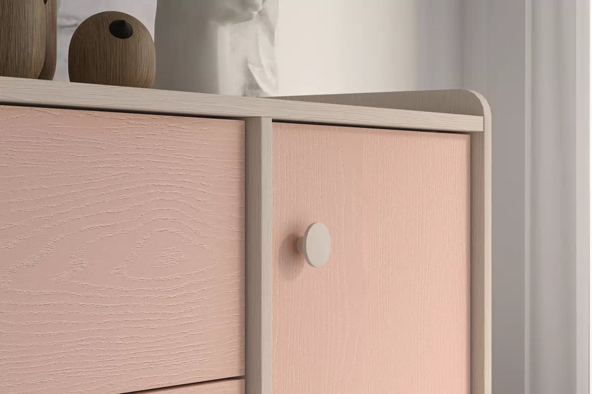 Komoda dziecieca Marla 120 cm so zásuvkami - piasek pustyni / Ružová / millenial pink - Limitovaná ponuka expozície Komoda dziecieca Marla 120 cm so zásuvkami - piasek pustyni / Ružová / millenial pink - Limitovaná ponuka expozície
