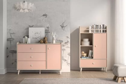 Komoda dziecieca Marla 120 cm so zásuvkami - piasek pustyni / Ružová / millenial pink - Limitovaná ponuka expozície Komoda dziecieca Marla 120 cm so zásuvkami - piasek pustyni / Ružová / millenial pink - Limitovaná ponuka expozície