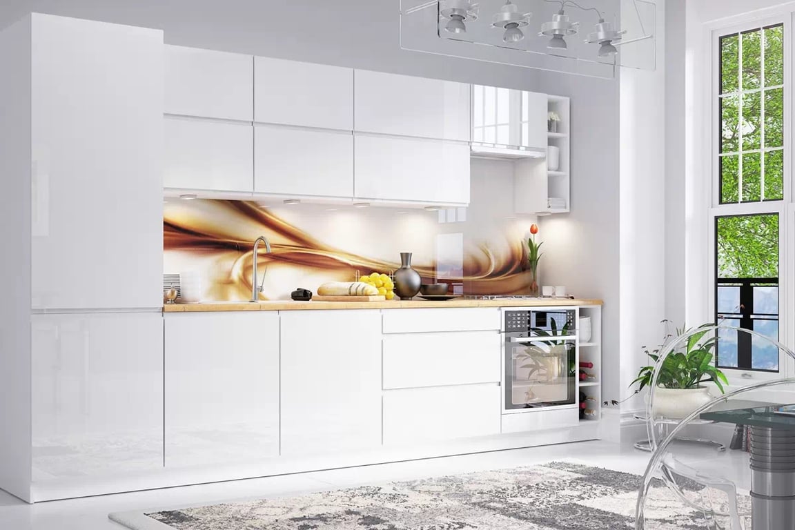 Komplet nábytku kuchynského Aspen 340cm z cokolem - biely lesk Komplet nábytku kuchynského Aspen 340cm z cokolem - biely lesk
