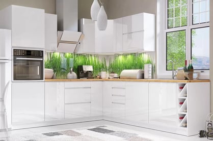 Komplet nábytku kuchynského Aspen 250x270cm z cokolem - biely lesk