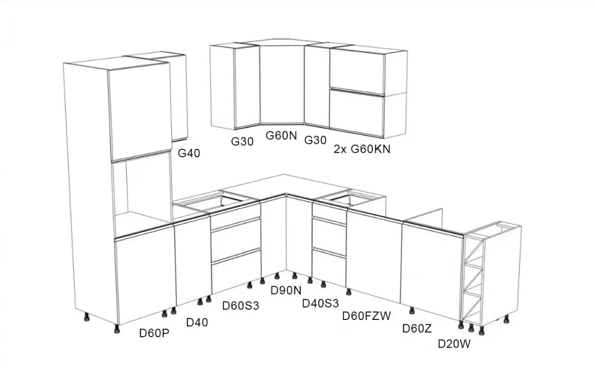 Komplet nábytku kuchynského Aspen 250x270cm z cokolem - biely lesk Komplet nábytku kuchynského Aspen 250x270cm z cokolem - biely lesk