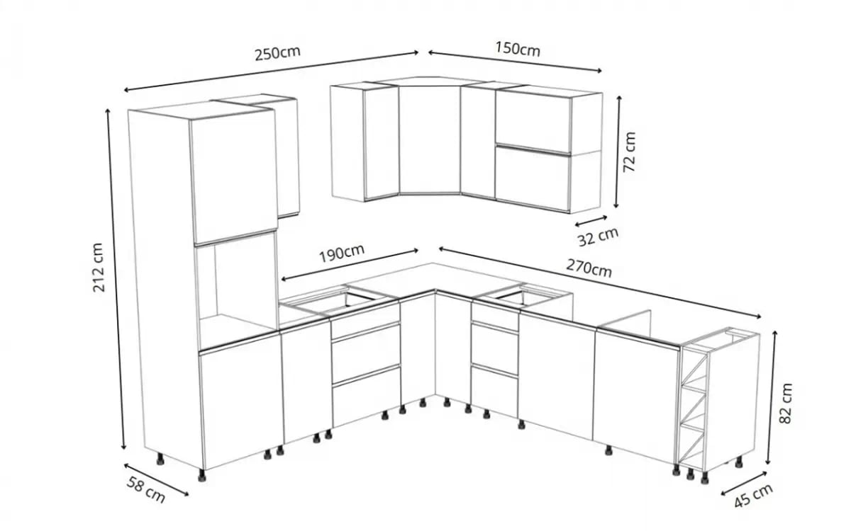 Komplet nábytku kuchynského Aspen 250x270cm z cokolem - biely lesk Komplet nábytku kuchynského Aspen 250x270cm z cokolem - biely lesk
